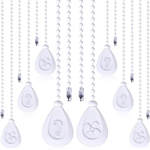 8 Pcs Ceiling Fan Pull Chain Ornament Decorative Pull Chain Pendant Extension 12 Inch Classic Drop Shaped Pendant Beaded for Ceiling Fans Lights Lamp White Fan Pulls Extenders with Connector
