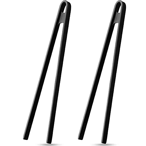 2 Pcs 11.8 Inch Silicone Cooking Tongs Tweezers,Black