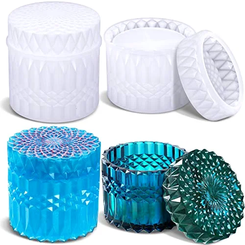 4 Pcs Resin Jar Mold with Lid Silicone Jar Mold Vintage 3D Storage Jewelry Candle Holder Container Mould for DIY Resin Crafts Epoxy Casting Craft Storage Box Candy Jewelry Container Home Decor