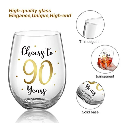 90th Stemless Wine Glass Birthday Gift view 4