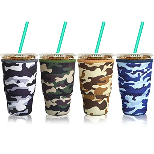 4 Pieces Reusable Iced Coffee Sleeve Cup Insulator for Cold Drinks Beverages and Holder for Most Coffee