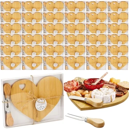 36 Set Bridal Baby Shower Favor Heart Cheese Board with Knife, Wood Mini Charcuterie Board Thank You Gift Box for Guest Bridal Baby Shower Prize Wedding Valentines Birthday