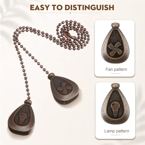 8 Pcs Red Bronze Ceiling Fan Pull Chain Extension Pendant Ornament 12 Inch Antique Copper Ceiling Pull Chain Extender Drop Shaped Pendant Beaded Ball Cord for Fan Light Lamp with Connector view 2