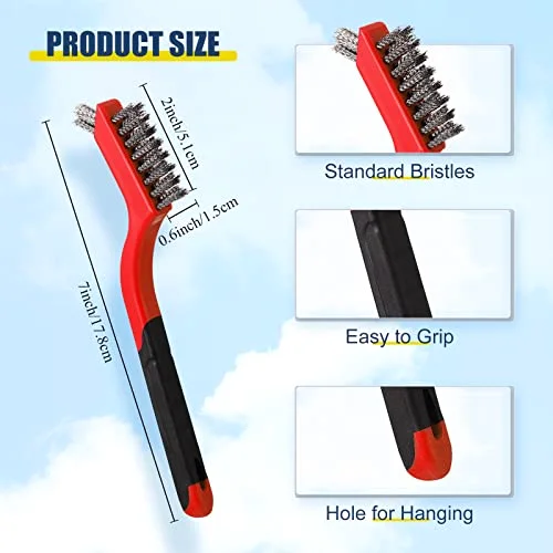 9 Pcs Wire Brush Set Nylon Brass Stainless Steel Bristles with Curved Handle Grip, Wire Cleaning Brush Scratch Brush for Rust Remover Dirt Paint Removal Clean view 2