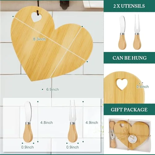 Bridal Baby Shower Favor Heart Cheese Board, Bamboo Color, 50 Set view 2