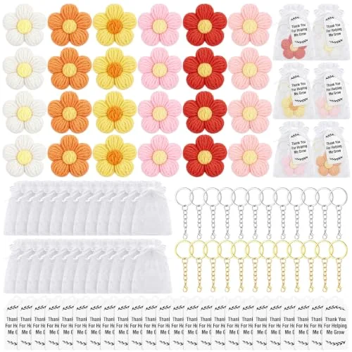 24 Set Back to School Teacher Gift Crochet Keychains Bulk,Flower