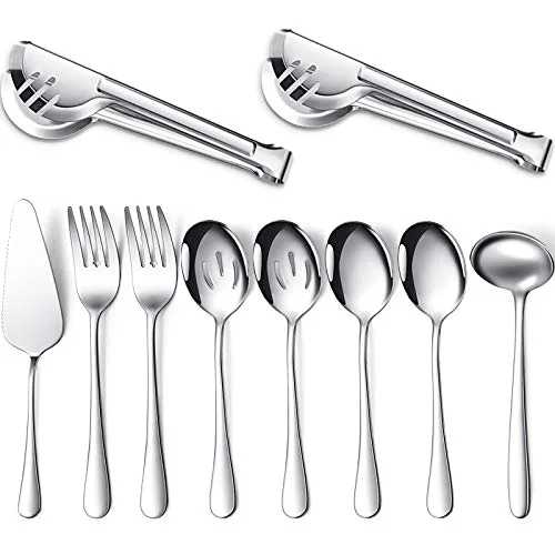 Serving Utensils Set, Silver, 10 Pieces