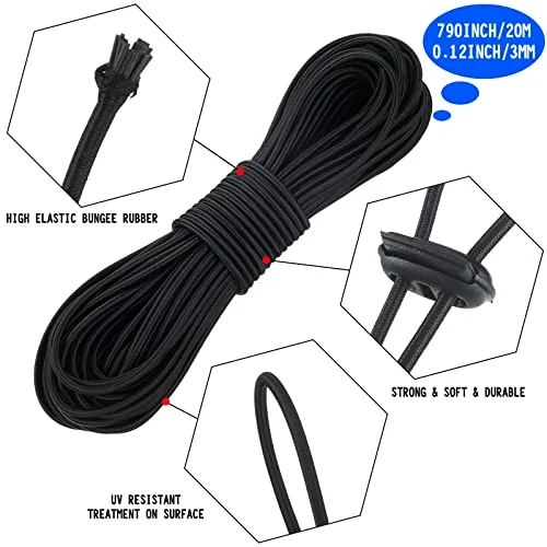 50 Pieces Cord Locks Spring Toggles Stoppers Plastic Single Hole End Stopper Slider and 1/8 Inch 66 Feet Elastic Bungee Cord for Drawstring Shoelaces Clothing Bags view 2