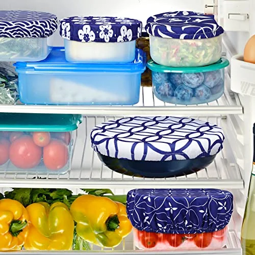 10 Pcs Reusable Bowl Covers in 5 Size, Blue White view 3