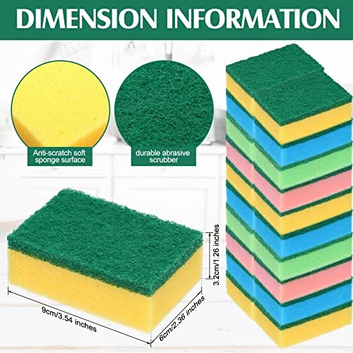 100 Pcs Heavy Duty Sponges Kitchen Bulk Dish Sponges Cleaning Scrub Sponge Abrasive Scrubber Sponge Non Scratch Scouring Absorbent Dish for Washing Kitchen Assorted Colors view 2