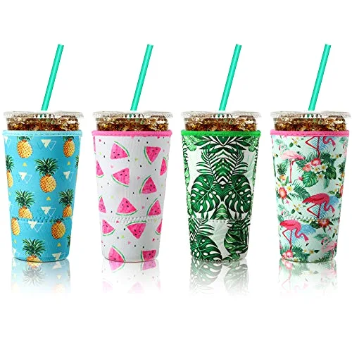 4 Pieces Reusable Iced Coffee Sleeve Cup Insulator for Cold Drinks Beverages and Holder for Most Coffee
