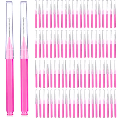 100 Pcs Braces Dental Brushes,Pink,Portable Size
