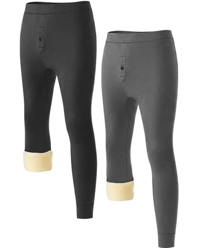 2 Pack Mens Thermal Long Underwear Pants Winter Heavyweight Fleece Lined Underwear Bottom Cold Weather Base Layer