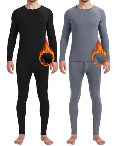 2 Pack Men Thermals Top and Bottom Set Undergarments Lined Thermal Underwear Men Base Layer for Fall Winter