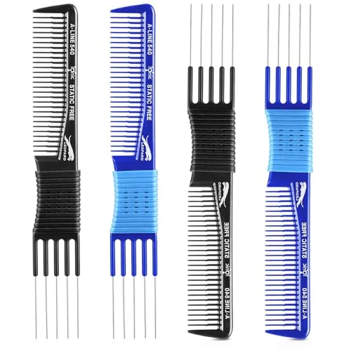 4 Pcs Teasing Combs with Metal Picks for Women,Black and Blue