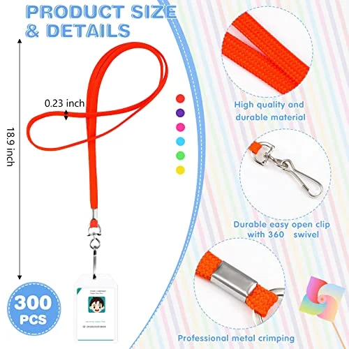 Bulk Lanyards for ID Badges with Clip, Colorful, 300 Pcs view 2