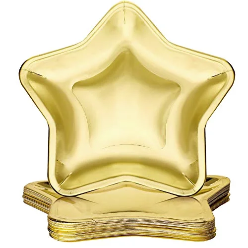 30 Pcs Star Shaped Paper Plates 9.45" Party Plates, Gold
