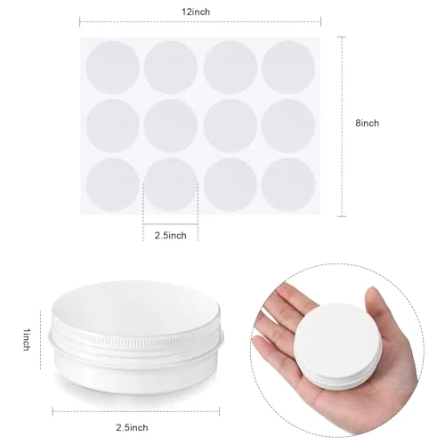 72 Pcs 2 oz Aluminum Tins Salve Containers with Screw Lid and Labels Round Cans Travel Cosmetic Metal Tins Jar for Candles Lotion Bars Balms Food Spice Candies DIY Crafts view 2