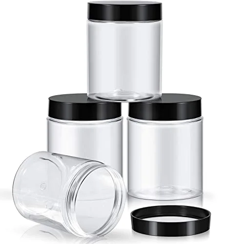 4 Pcs Plastic Jars Wide Mouth with Lids,10 Ounce,Black