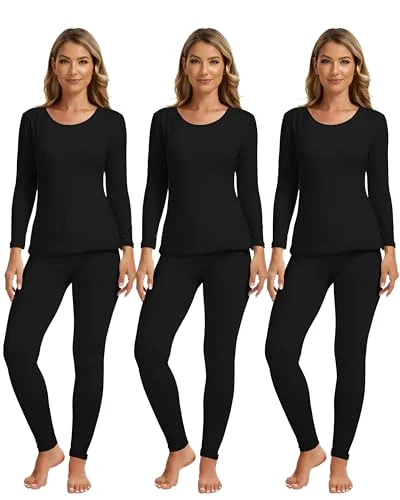 3 Sets Thermal Underwear for Women,Black,L