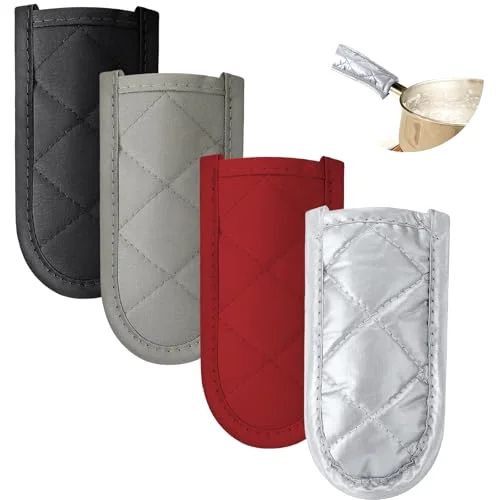 4 Pcs Pot Handle Covers Heat Resistant Cast Iron,Black,Red