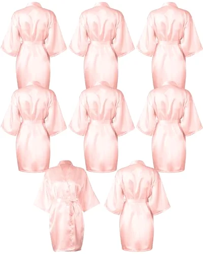 8 Pcs Bridesmaids Robes for Women Silk Satin Kimono Short Robe Bulk Bridal Party Wedding Sleepwear