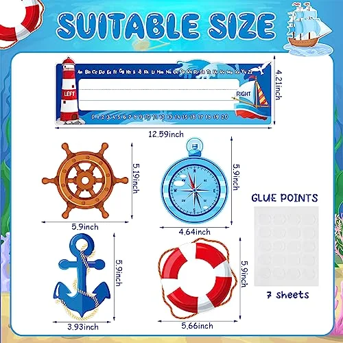 64 Pieces Nautical Theme Nameplates and Sailing Paper Cutouts Set with Glue Point Dots Name Tags Classroom Name Tags Nautical Bulletin Board Border for Teacher Kindergarten Office Decorations view 2