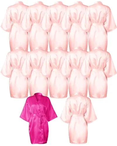 12 Pcs Bridesmaid Robes for Women, One Size, Rose Red, Pink