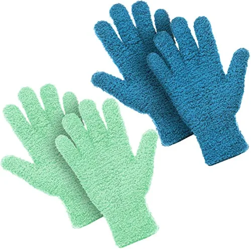 2 Pairs Microfiber Gloves for Plants,Blue, Grass Green,Large