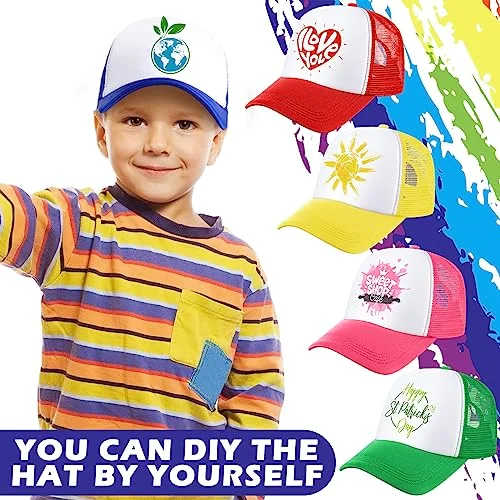 24 Pcs Trucker Hats Bulk DIY Gift, 6 Color, Kid view 4