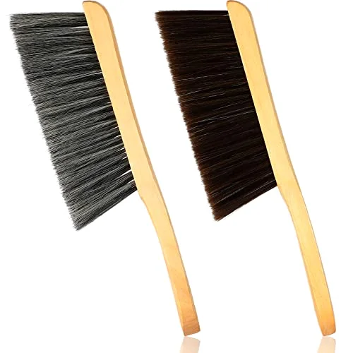 2 Pcs Wooden Bench Brushes Fireplace Brush, Gray, Brown