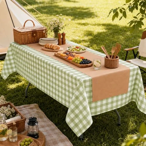 Pcs Camping Themed Checkered Tablecloth and Kraft Paper Table Runner Set Party Decorations Table Runner Roll and Disposable Plastic Tablecloth Outdoor Picnic Birthday Party Supplies