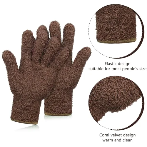 2 Pairs Microfiber Gloves for Plants,Dark Brown, Orange,Large view 3