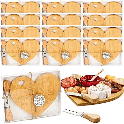 Bridal Baby Shower Favor Heart Cheese Board, Bamboo Color, 12 Set