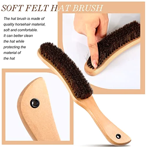 2 Pcs Horsehair Felt Hat Brush Kit,Hat Cleaning Wooden Color,Wood view 4