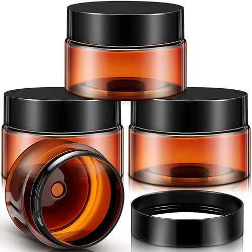 4 Pcs Plastic Jars Wide Mouth with Lids,1 Ounce,Amber