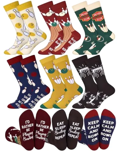 6 Pairs Funny Bowling Socks for Women Novelty Bowling Accessories Party Favors Gifts for Bowlers Lovers