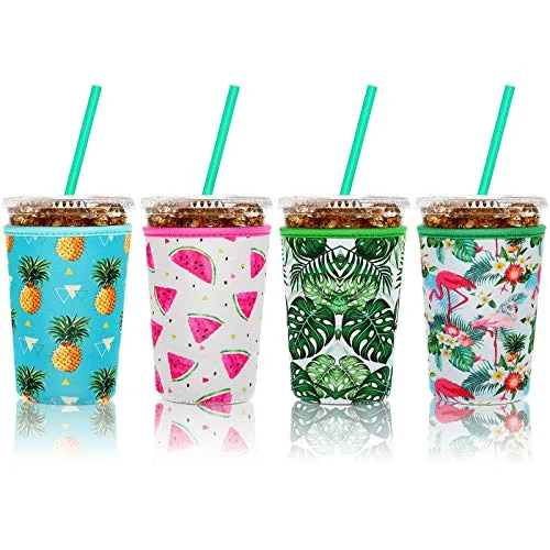 4 Pieces Reusable Iced Coffee Sleeve Cup Insulator for Cold Drinks Beverages and Holder for Most Coffee
