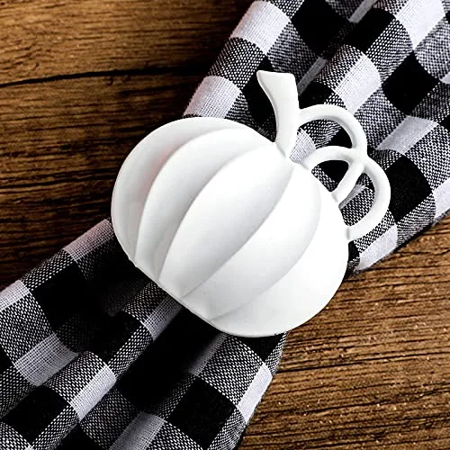 6 Pieces Fall Pumpkin Napkin Rings Thanksgiving, White view 4