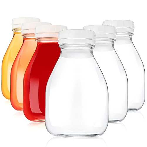 6 Pcs 16oz Glass Milk Bottles with Lids Small Milk Bottles Container with Lid Refrigerator Storage Reusable Glass Bottle for Homemade Almond Milks Coffee Creamer Party Breakfast Wedding Picnic