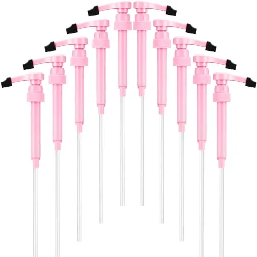 10 Pcs Pink Syrup Pump for 25 Oz/750 ml Bottle, No Spill Tip Cover Flavored Skinny Blueberry Coffee Syrup Pump Dispenser Vanilla Caramel Chocolate Coconut Sauce