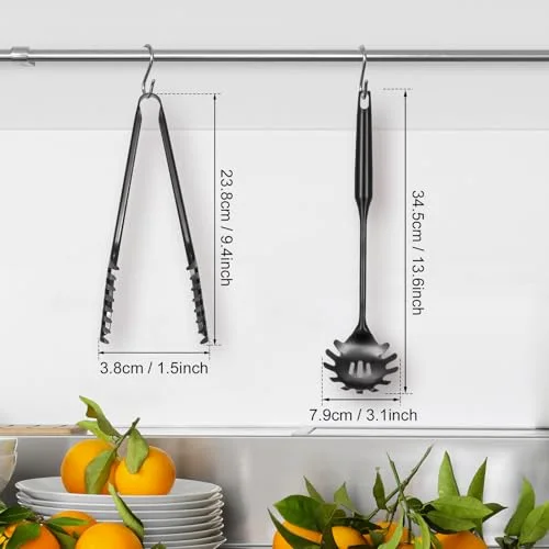 Stainless Steel Spaghetti Spoon and Pasta Tongs Set, Long Handle Noodle Server Tools with Drain Holes, Non-slip Grip for Cooking, Serving Pasta and Noodles view 2