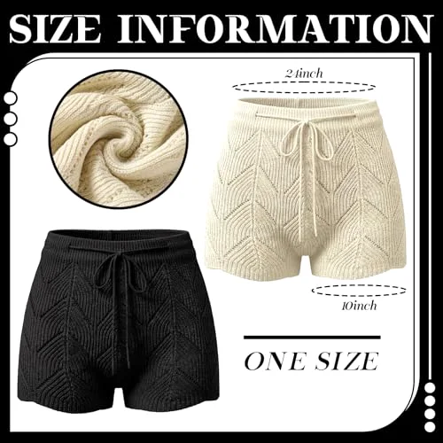 2 Pack Womens Crochet Cover up Shorts Hollow Out Knit Beach Shorts Coverups Bathing Suit Bikini Swimsuit Black White view 4
