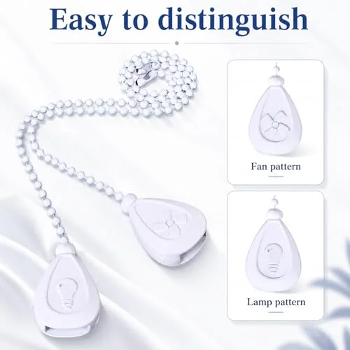 8 Pcs Ceiling Fan Pull Chain Ornament Decorative Pull Chain Pendant Extension 12 Inch Classic Drop Shaped Pendant Beaded for Ceiling Fans Lights Lamp White Fan Pulls Extenders with Connector view 3