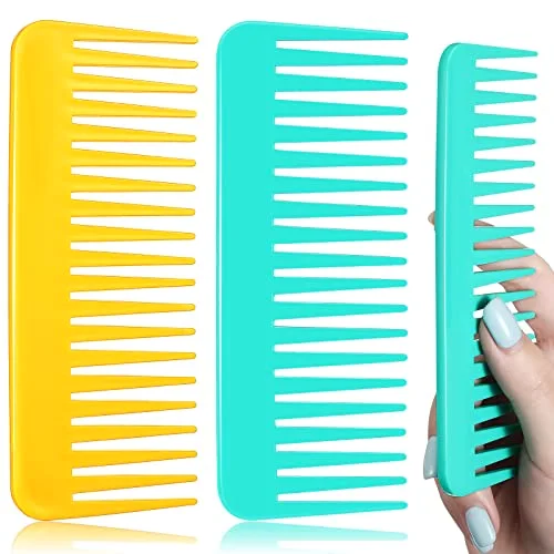 Wide Tooth Comb No Handle,Yellow, Cyan