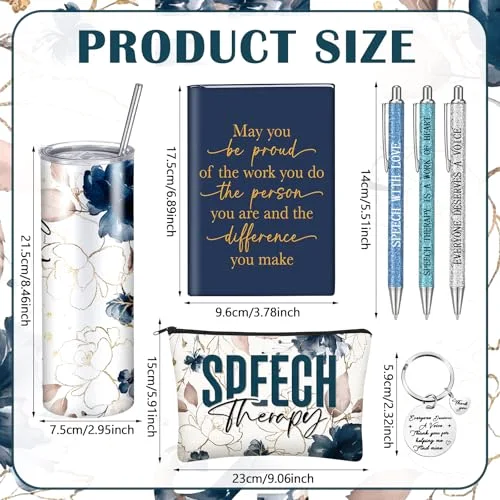 7 Pcs Speech Therapy Gifts Speech Pathologist Gifts,Blue Floral view 3