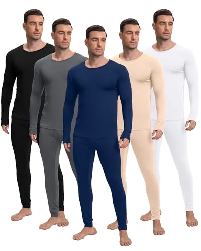 5 Sets Men's Thermal Underwear Fleece Base Layer Set Winter Base Layer Winter Top Bottom
