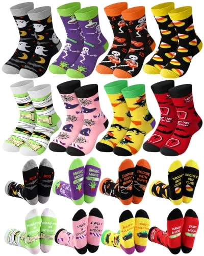 8 Pairs Halloween Socks for Girls Teen Boys Spooky Horror Socks Halloween Gifts Fun Costume Supplies