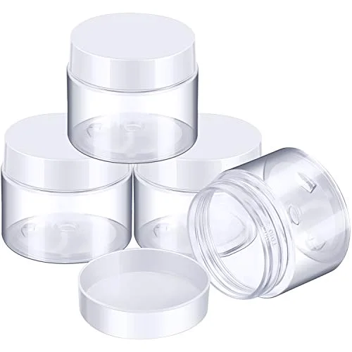 4 Pcs Plastic Jars Wide Mouth with Lids,2 Ounce,White