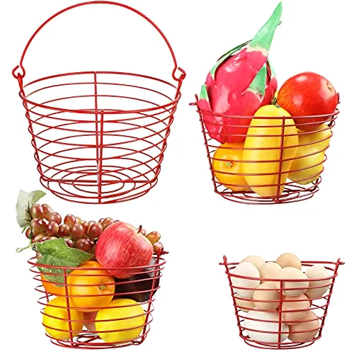4 Pieces Egg Baskets for Collecting Fresh Eggs with Handle Chicken Wire Egg Basket Metal Storage Basket for Gathering Transporting Eggs Fruit Food Farmhouse Kitchen Decoration 4 Size